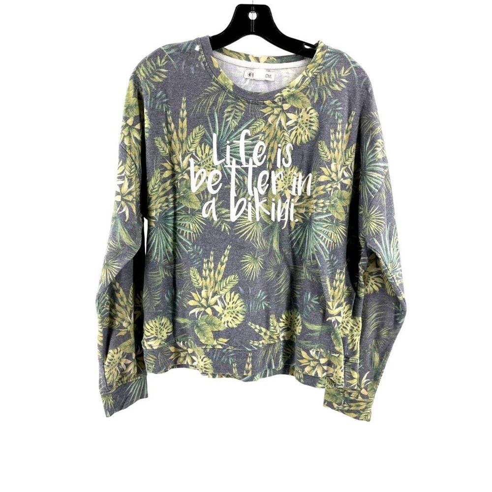 Body Glove Women's Tropical Floral Long Sleeve  Bikini Summer Shirt Top Size L